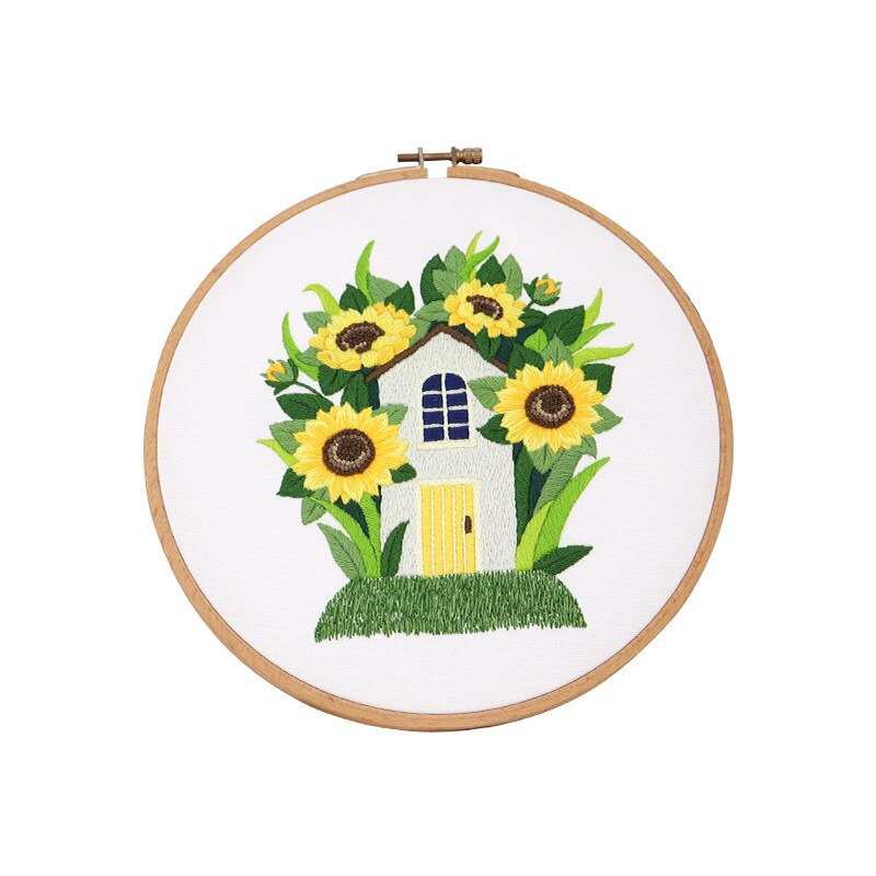 Garden Little Elfs' House Embroidery Kit DIY Needlework Fairy Land Pattern Needlecraft for Beginner Cross Stitch(Without Hoop)