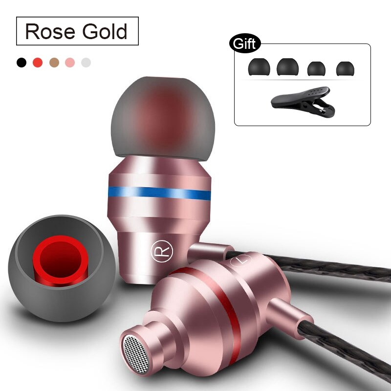 TOMKAS Universal Headphones 3.5mm In Ear Stereo Earbuds For Xiaomi Sport Wired Earphone For Mobile Phone fone de ouvido: Rose Gold