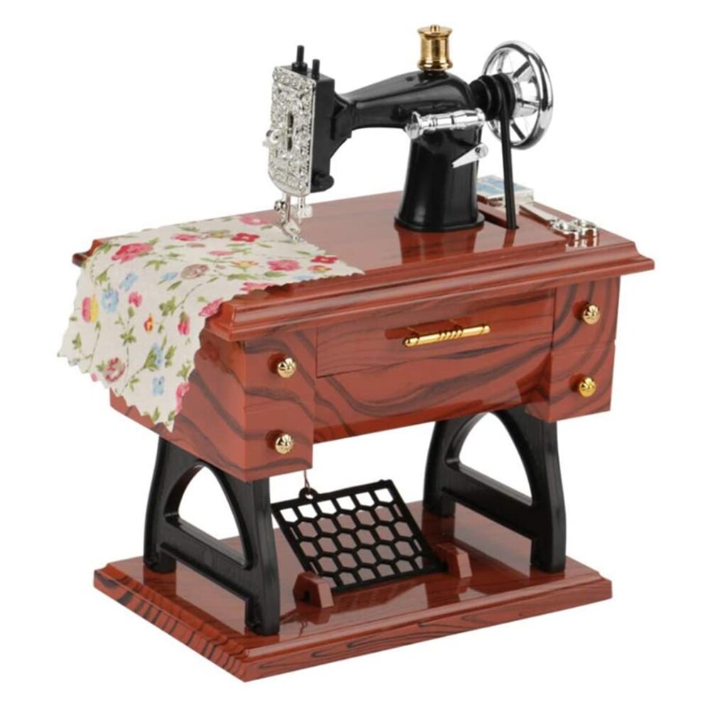 Mini Sewing Machine Music Box European Crafts Retro Toy Sewing Clockwork Home Crafts Decoration Birthday
