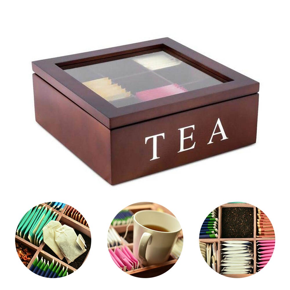 Houten Thee Doos 9 Vakken Storage Container Accessoires Hout Thee Case Store Doos Vintage Multifunctionele Container