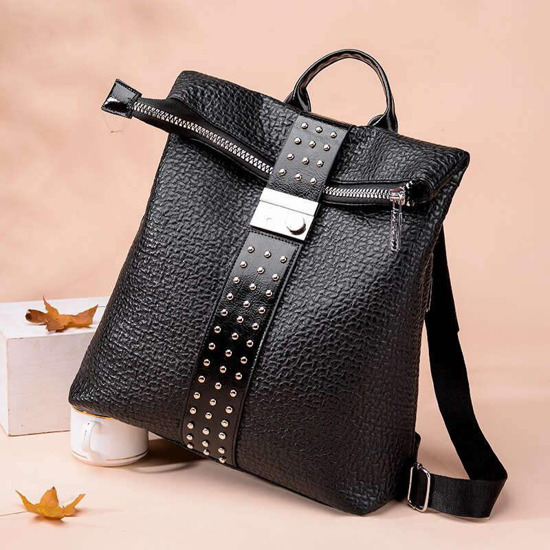Vrouwelijke Rugzak Rugzak Schooltas Pu Leer Vrouwen Rugzak Klinknagel Schoudertas Dames Multifunctionele Tas