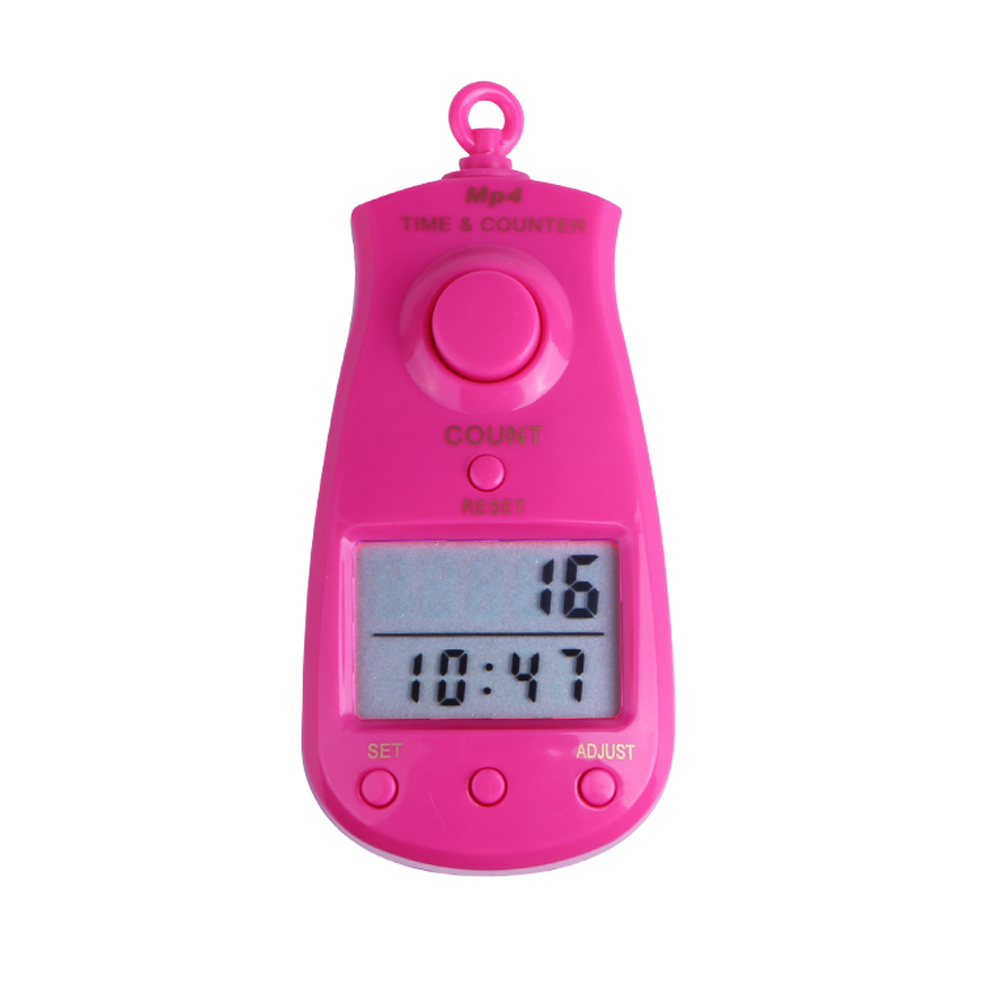 Stor lcd-skärm 5 digital elektronisk handräknare med snöre och tid datumvisning 5 färger tillgänglig: Rosa