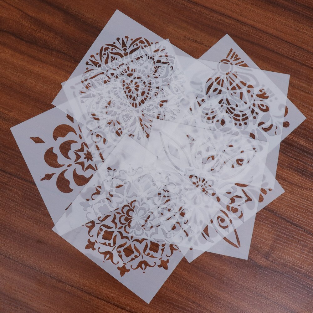 8pcs Drawing Stencils Plastic Hollow Square Fabric Wall Paper Furniture Drawing Stencils