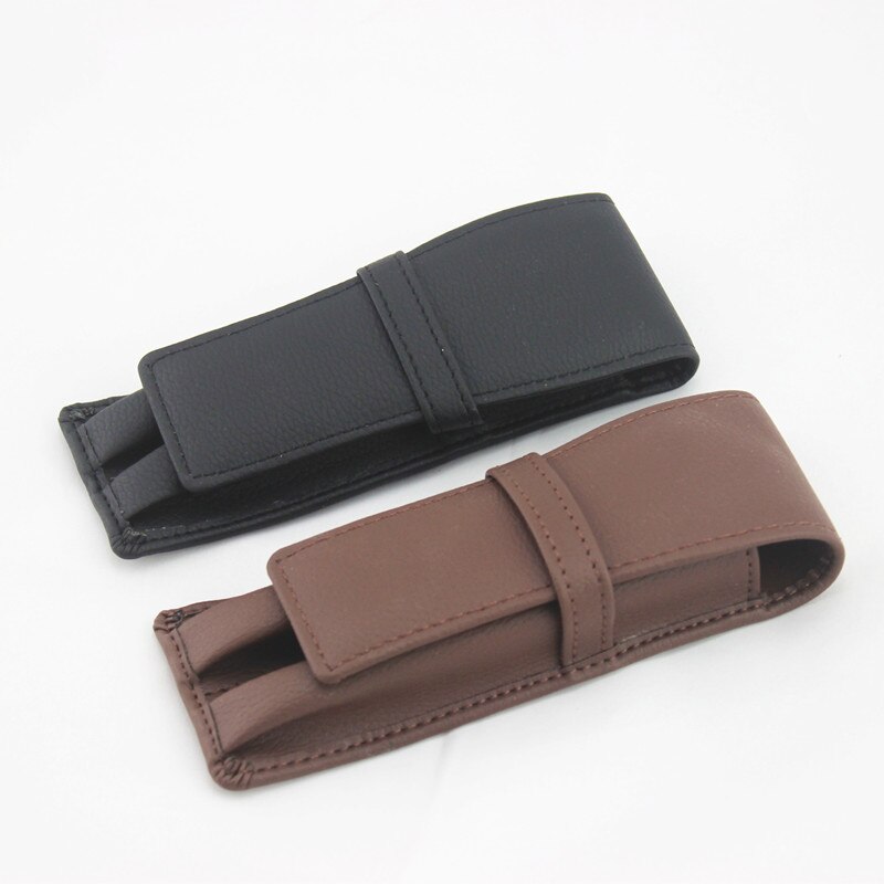 Luxe Zwart Lederen Pen Tas Houder Etui Kantoor Schoolbenodigdheden Double Pouch voor Fontein Leider Creatieve