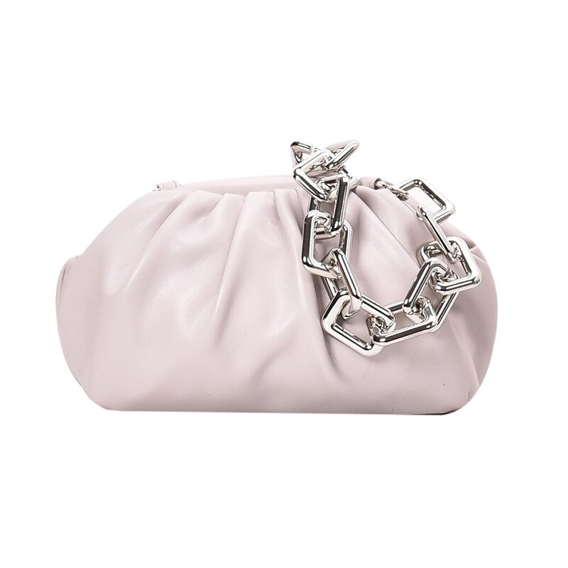 Style Cool Girl Punk Wide Chian Hobos Night Club Party Purse for Women Handbag Shoudler Bag: White