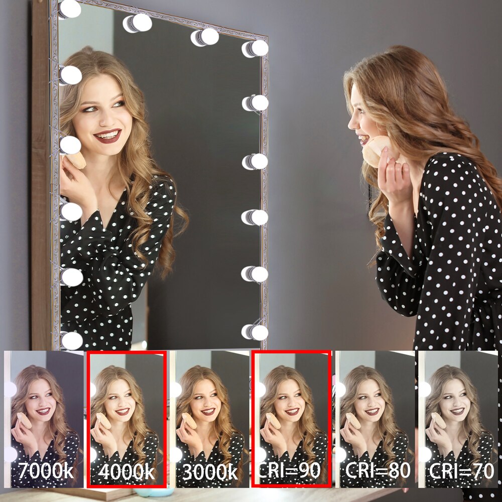 Lumière LED pour miroir de maquillage, ampoule 14/16 pour coiffeuse, lampe de vanité Hollywood, variable en continu avec adaptateur de prise
