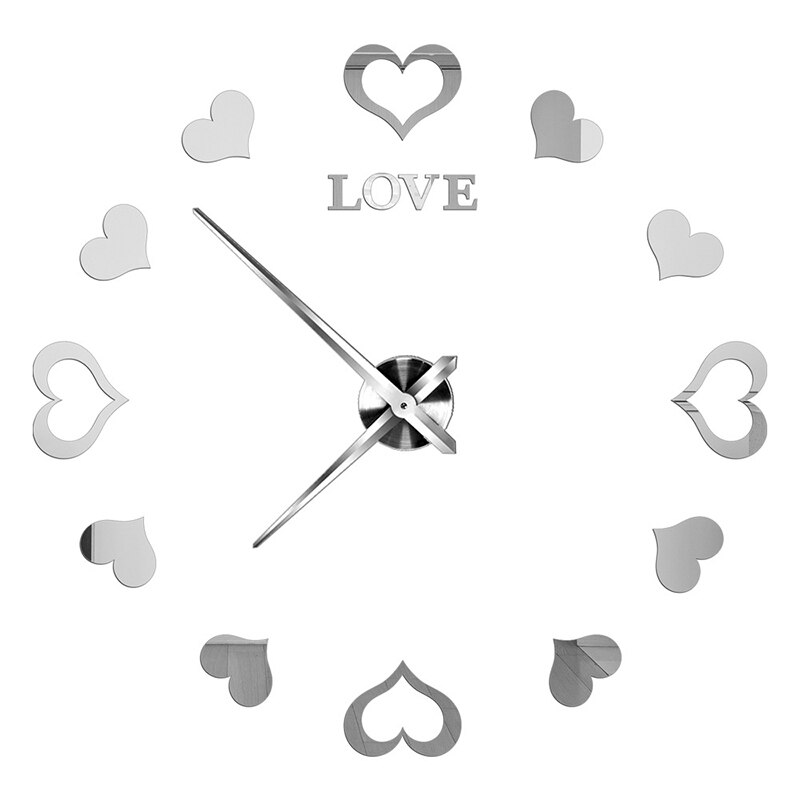 Frameless DIY Wall Clock Kit Large Modern 3D Mirror Decor Sticker DIY Clock Kit for Home Living WWO66: Silver