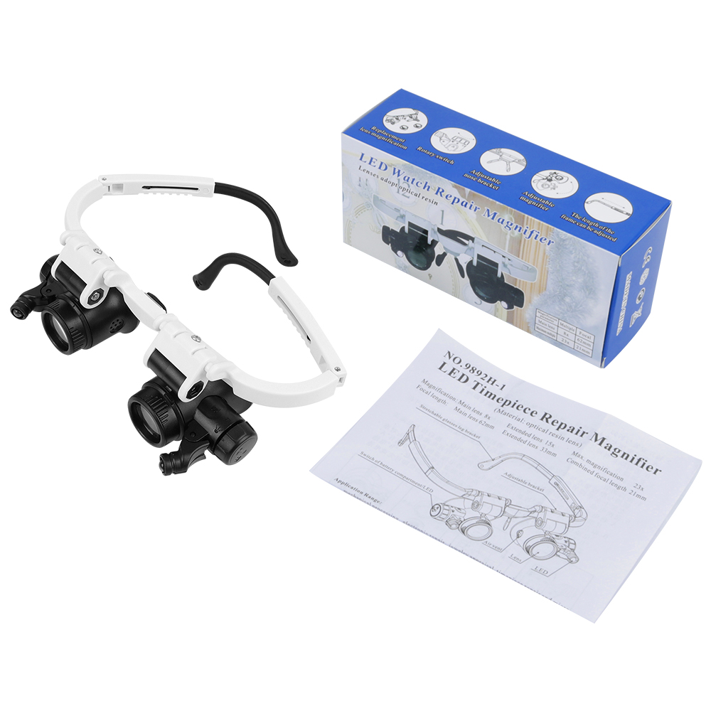 Head Mount Vergrootglas 8x 15x 23x Voor Elektronica Horloge Reparatie Dual-Lens Eye Loep Vergrootglas LED Verlichting Bril Vergrootglas: Default Title