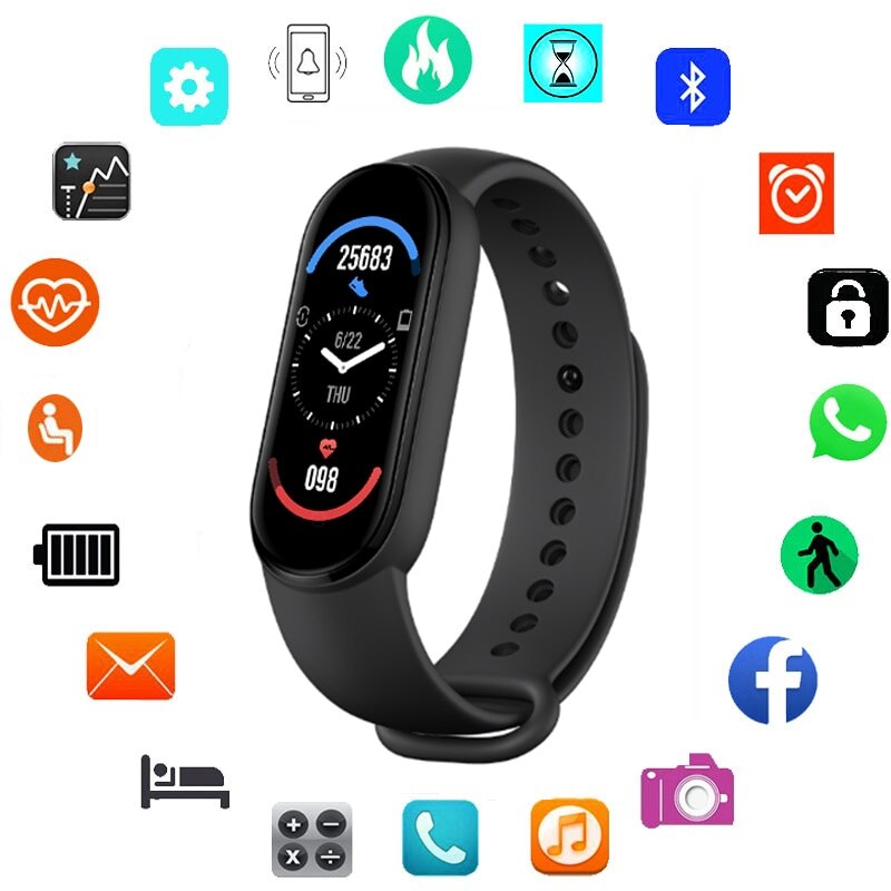 Montre connectée  m6 für männer und frauen, herzfrequenzmesser, arteriendruck, körperliche aktivität, uhr