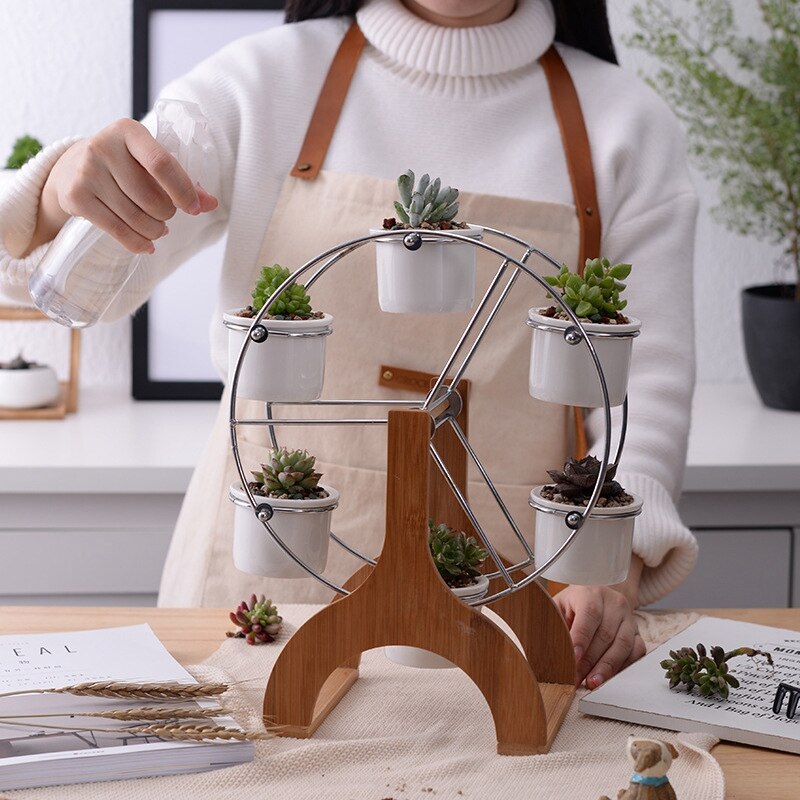1 Set Reuzenrad Bloempotten Witte Keramische Tuin Decor Planters Succulente Planter Potten 6 Mini Bonsai Keramische Vetplant P