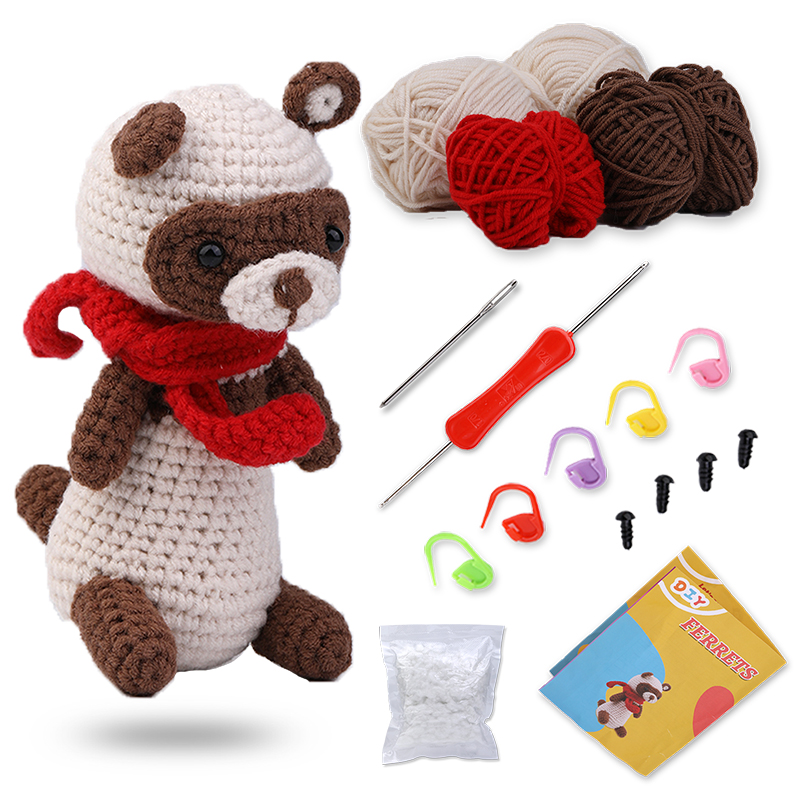Kraball kit de animais de crochê para iniciantes com tutorial de vídeo, fio de tricô de algodão, agulhas, gancho, conjunto de ferramentas de malha, artesanato diy: Marinha