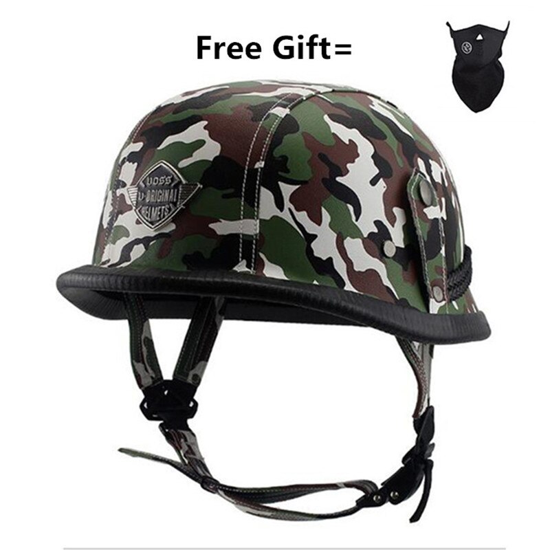Unisex Retro Half Motorcycle Helmets Matte Black German Half Face Helmet Chopper Cruiser Biker M/l/xl Casque Moto: green camouflage / XXL
