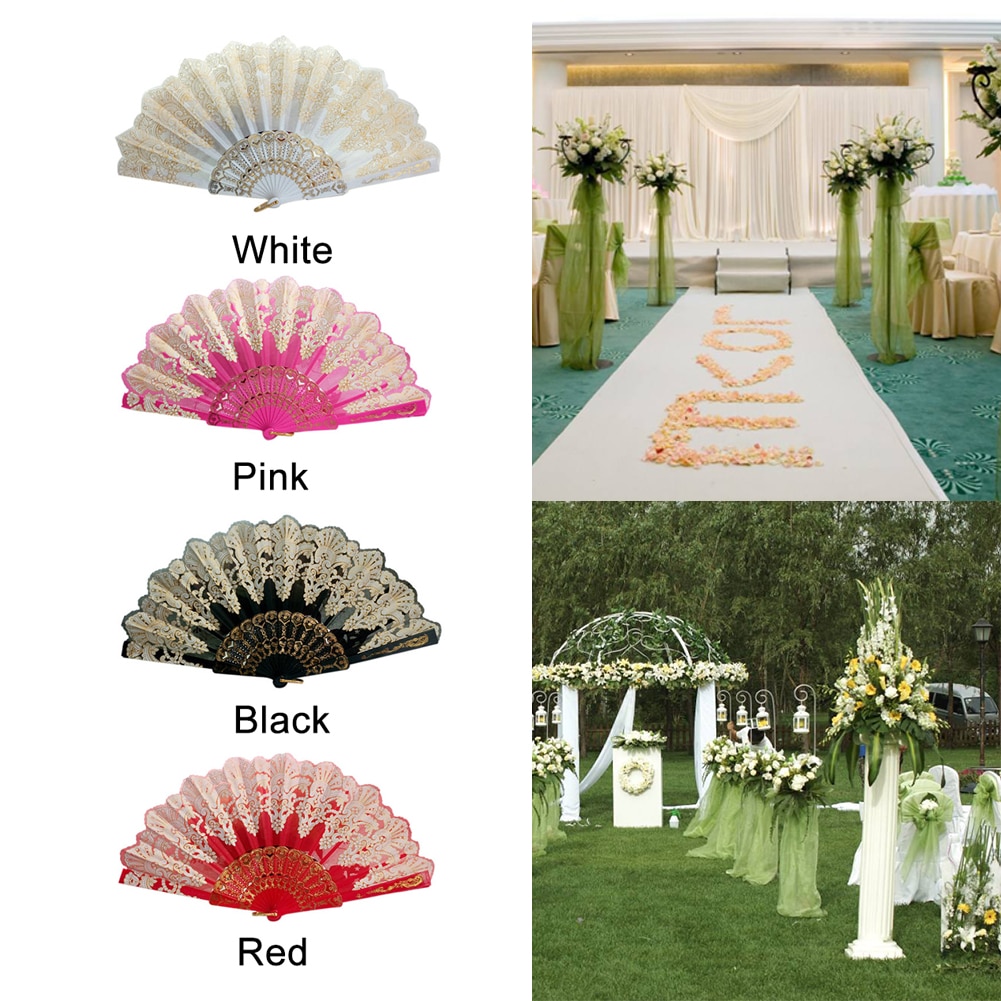 Zomer Vintage Spaanse Stijl Hand Ventilator Vouwen Fans Zijde Fan Dance Wedding Party Event Supplies Kerst Vrouwen Lady