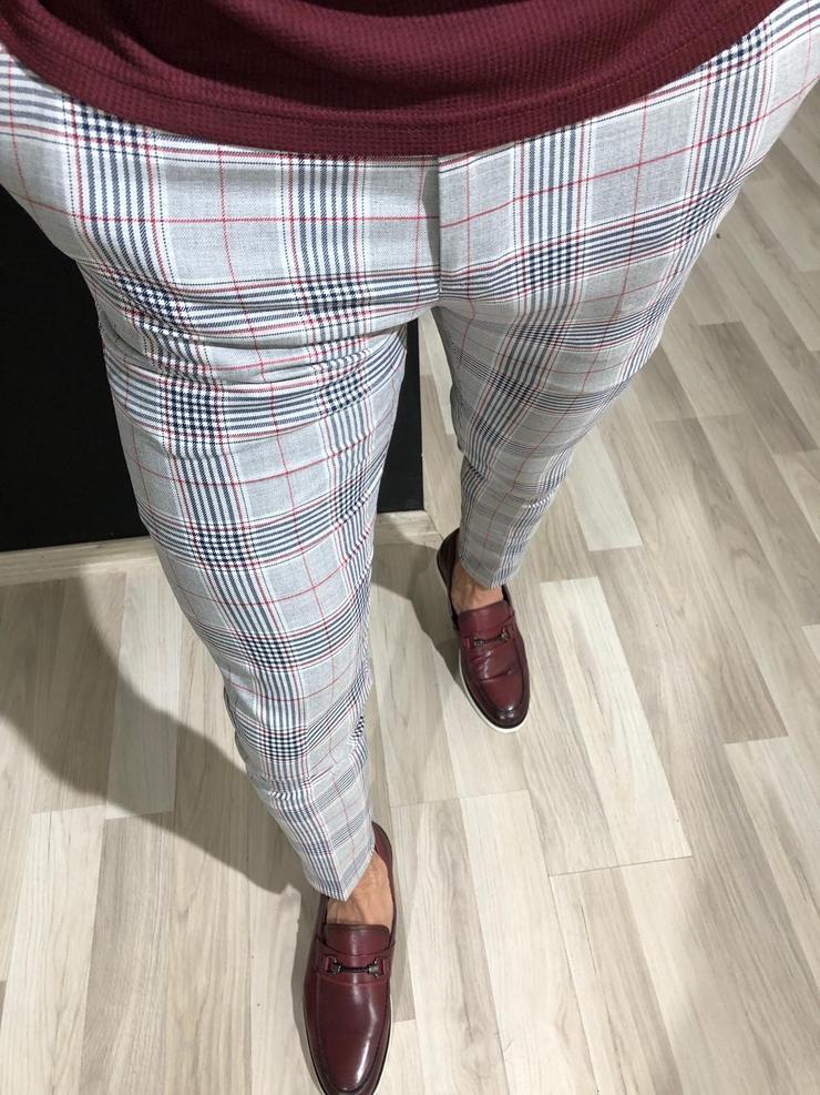 Mænd vintage plaid jakkesæt bukser formel kjole business casual slim fit bukser bryllupsfest formel klassiske ternede jakkesæt bukser: Rød sort / Xxxl
