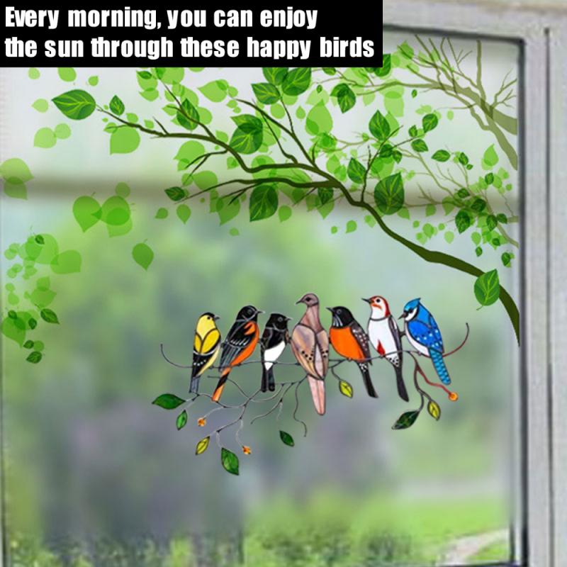 Brilliant Color Bird Window Decoration Multicolor Happy Birds Stickers Home Wallpaper Cartoon Decorative Stickers