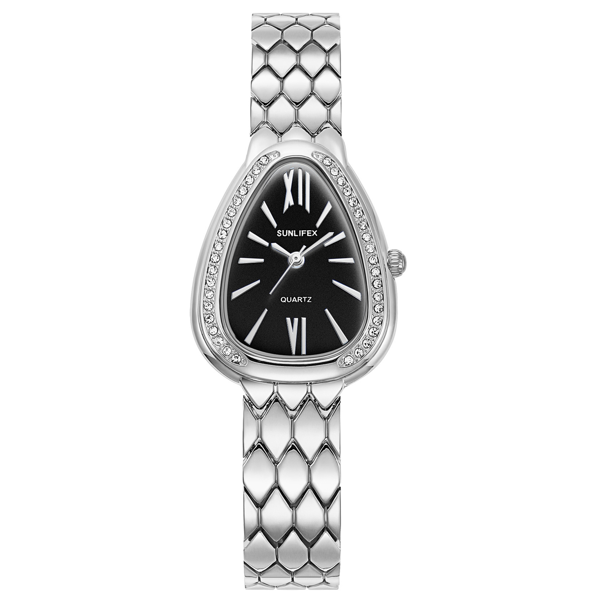 Reloj de estilo antiguo con forma de serpiente personalizado a la con incrustaciones de diamantes esfera pequeña luz de lujo temperamento reloj de cuarzo para mujer: Negro