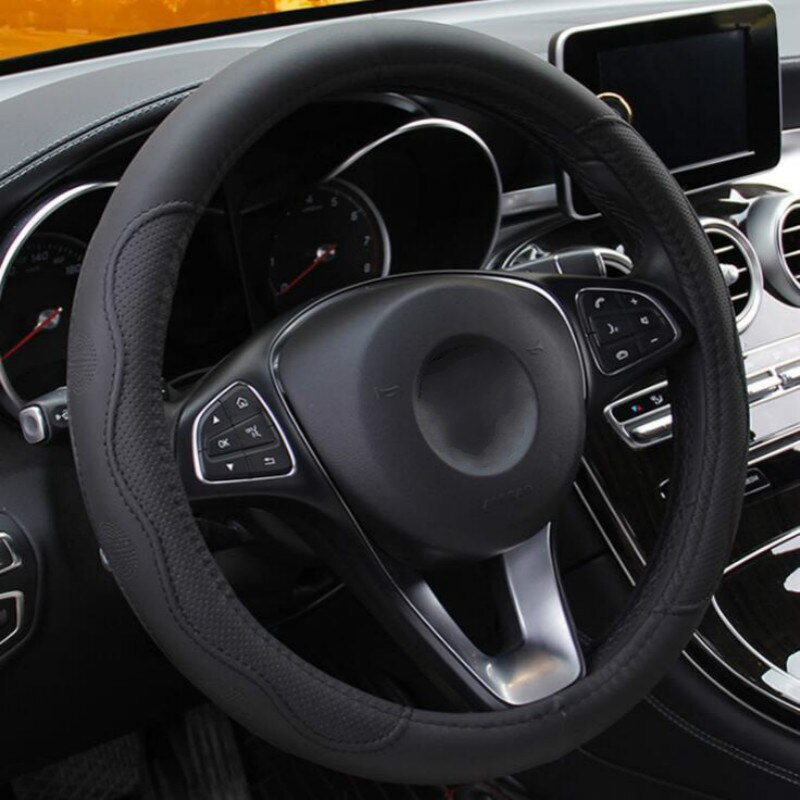 6 kleuren auto stuurhoes universeel volant vlecht op het stuurwiel antislip funda volante auto autostyling: Zwart