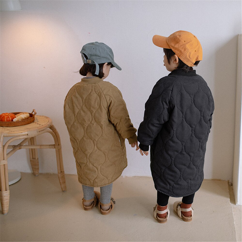 2021 nuovi bambini invernali moda casual cappotti trapuntati di media lunghezza ragazzi e ragazze capispalla trench lungo caldo spesso