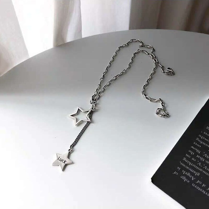 Collar largo de Plata de Ley 925 con letras de buena suerte para hombre y mujer, colgante de plata tailandesa, joyería S-N595