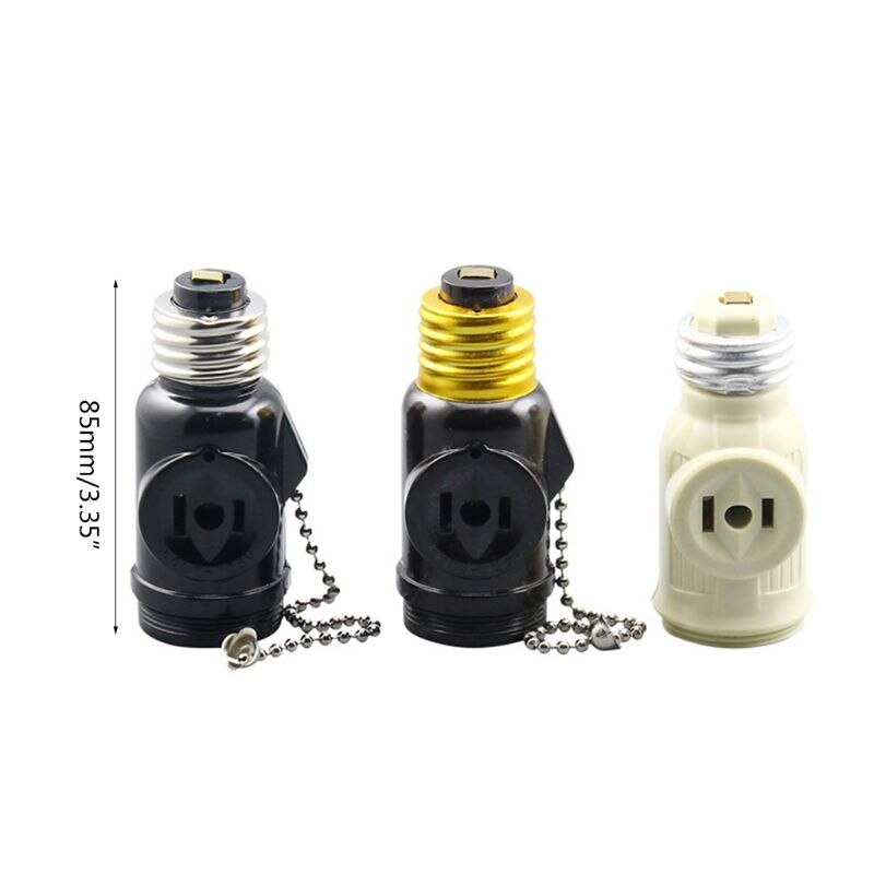 E26 Bulb Socket to 2 Outlet Adapter Light Holder Splitter with/without Pull Chain Switch for Workshop Garage Utility Room