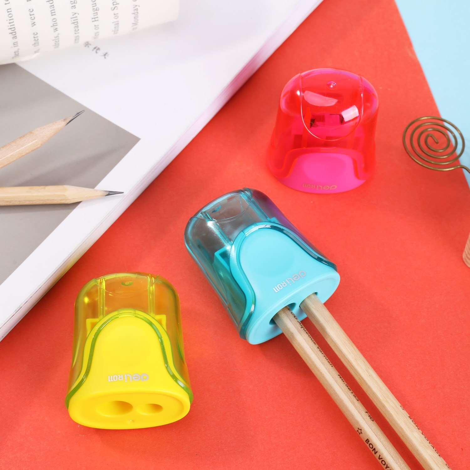 Deli Small pencil sharpener pencil cutter 1 and 2 Hole cute container knife smooth sharpening school supplies stationery