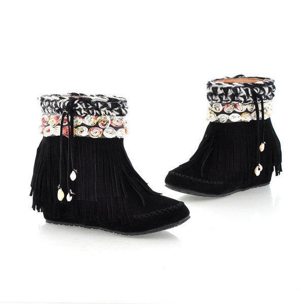 Zapatos de talla grande para mujer, botines de tacón bajo, calzado de invierno con punta redonda, talla grande, media pantorrilla de goma: 2 / 37