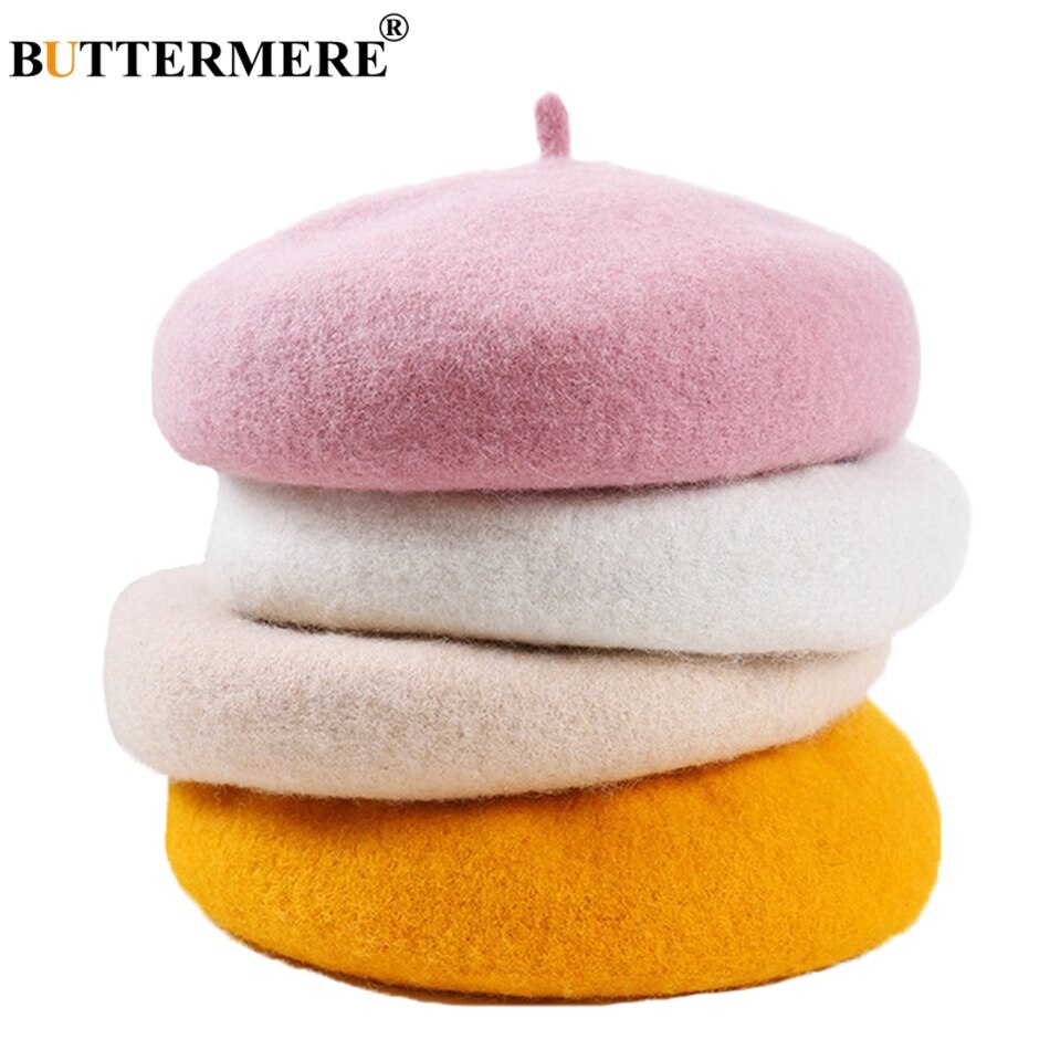 BUTTERMERE Women Wool Beret Hat Winter White Artistic Hats Ladies Solid Color Cashmere Soft Female French Painters Hats