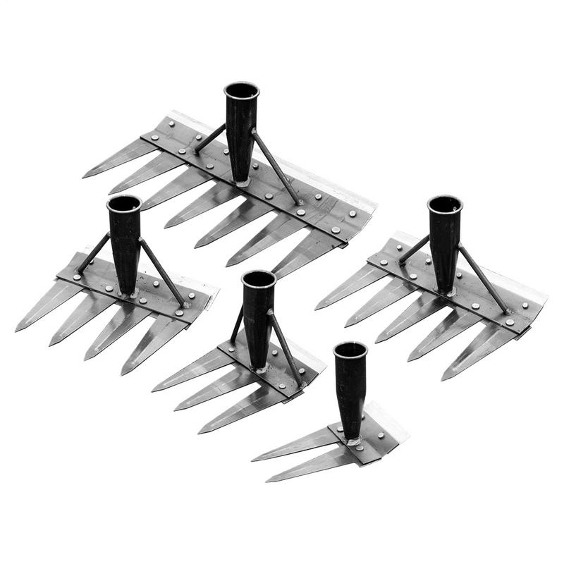 Herramientas de deshierbe agrícola, rastrillo de cinco dientes de acero al manganeso multifuncional desmontable completo