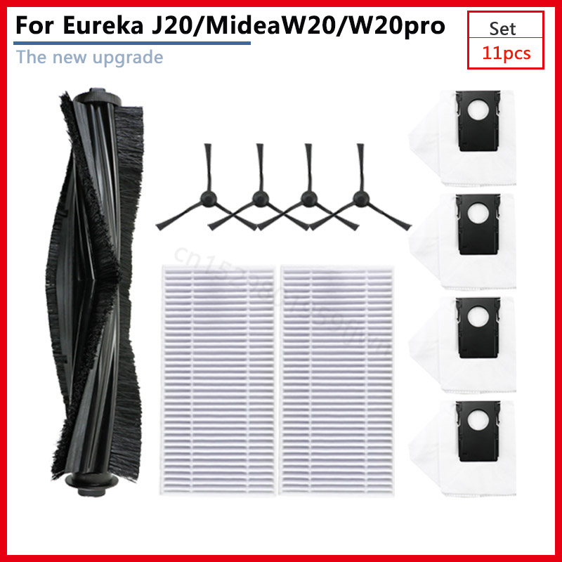 Für Eureka J20 Midea W20 W20Profi Elektrische Roboter Kehrmaschine Hauptseite Pinsel Hepa-Filter Haushaltsgerät Staubbeutel Bausatz Staubsauger: Weiß