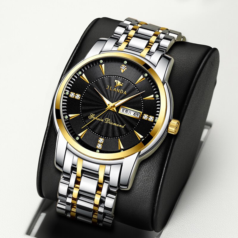 JLANDA-Reloj de pulsera de acero inoxidable para Hombre, Reloj de lujo clásico, de negocios, con fecha y semana, de cuarzo