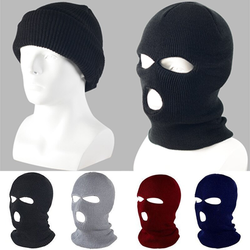 Volle Gesicht Abdeckung Maske Drei 3 Loch Balaclava Stricken Hut Armee Taktische CS Winter Ski Radfahren Maske Beanie Hut Schal warme Gesicht Masken