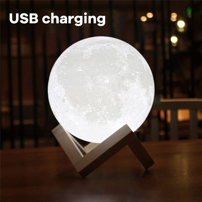 lámpara de Luna recargable con impresión 3D, luz LED nocturna, Interruptor táctil , luz de luna para decoración de dormitorio, de cumpleaños