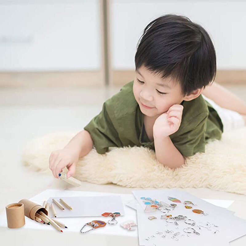 Heat Shrink Plastic Sheet Kit Shrinky Dinks Art Paper Hole Punch Keychains Pencils for Kids Craft Xmas Pendant