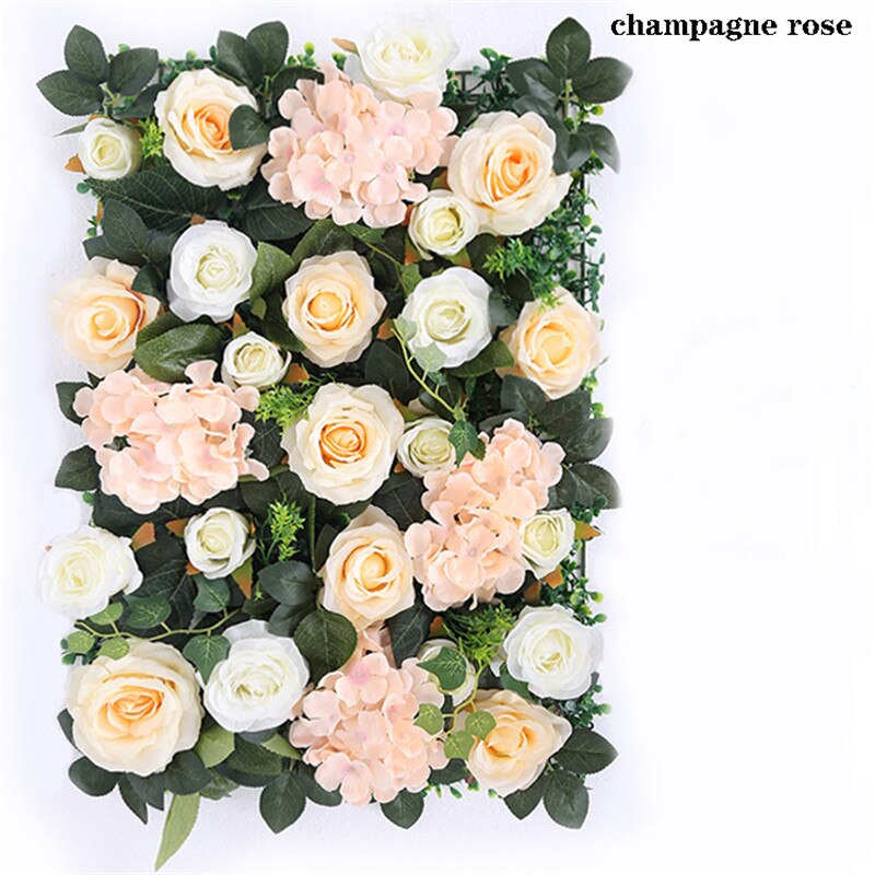 40*60cm silk white rose Hydrangea flower wall with green leaf artificial flowers wedding party background decoration