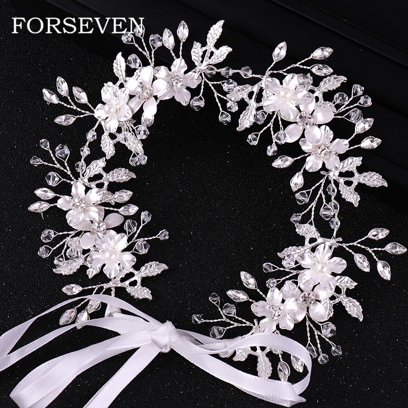 Silber Farbe Blume Hairband Strass Hochzeit Tiara Stirnband Frauen Kopfschmuck Braut Haar Zubehör Braut Hochzeit Stirnband