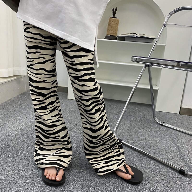 Pantaloni con motivo zebrato da bambina 2021 pantaloni a zampa occidentale Casual retrò stile Hong Kong da bambina primavera