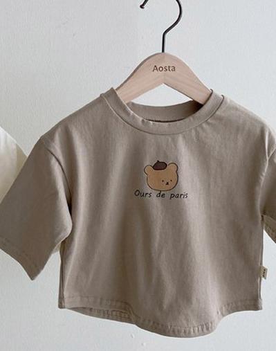 Lente Stijl Peuter Baby Losse Volledige T-shirt Jongen En Meisje Mode Beer Cartoon Patroon Shirt Kinderen Zomer Kleding: Gray brown / 24M