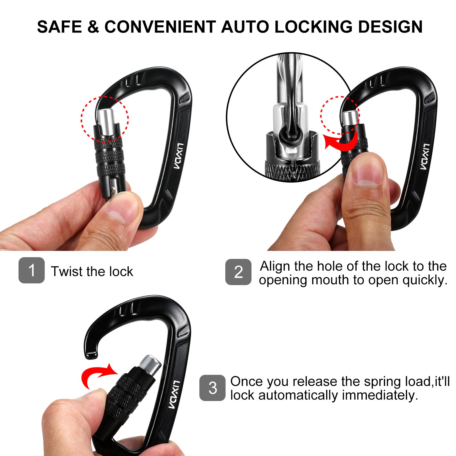 2PCS 12KN Carabiner Clips Mountaineering Caving Rock Climbing Carabiner D Shaped Safety Master Screw Lock Buckle Escalade