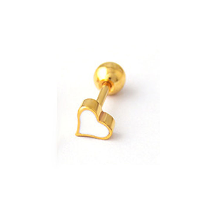 1Pc Leuke Blauw Roze Rood Zwart Emaille Love Heart Studs Oorbellen Voor Vrouwen Rvs Kraakbeen Helix Piercing oorbel: 8 gold white