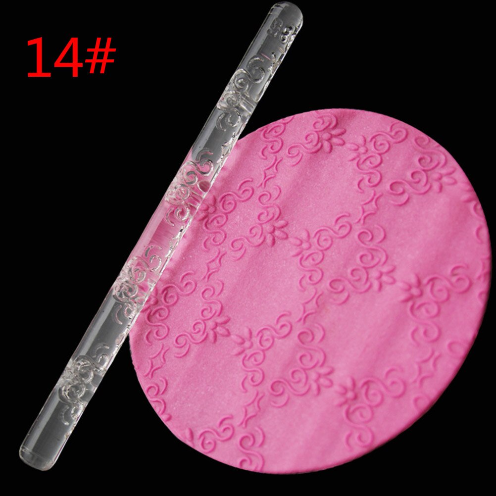 Não-stick ToolsDecorating Texturizados Embossing Pino do rolo Fondant Rolo Bolo Bakeware Pastelaria Ferramentas Copo Pino do rolo Superior: 14h