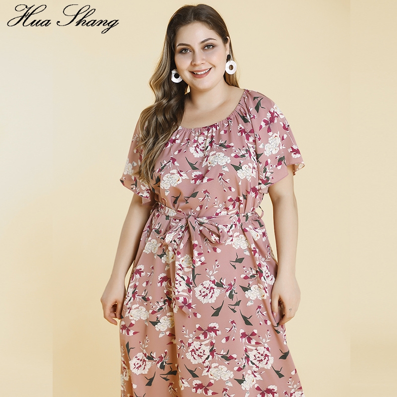 Plus size kvinder sommerkjole lange korte ærmer blomsterprint flæser strandkjole stor størrelse dame lange boho kjoler