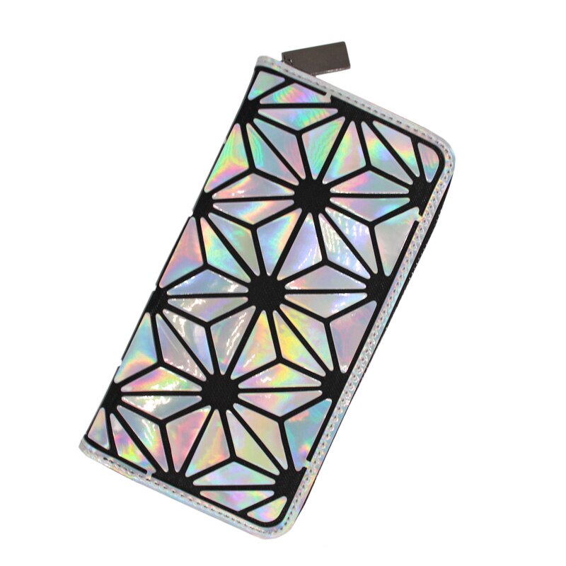 Womens Long Wallet Clutch Luminous Geometric Standard Wallets Purse Women Hologram Zipper Wallet Bag Card Holder: Colorful Long B