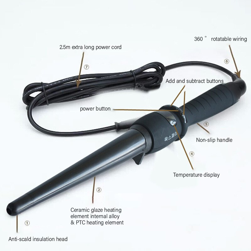 Rizador cónico LCD, plancha de rizos de un solo tubo, esmalte de cerámica, cono de flor de pera, cabello eléctrico, rizado, herramientas de estilismo