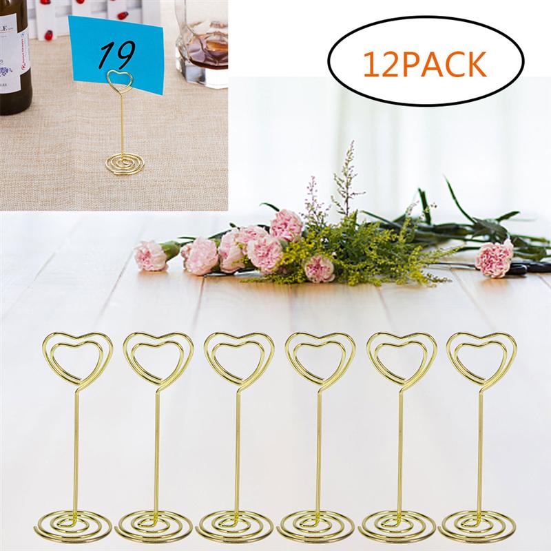 12 Pcs Hart Vorm Plaats Kaarthouders Photo Holder Stands Tafel Nummer Houders Papier Clips Voor Bruiloft Evenement Partij Decoratie