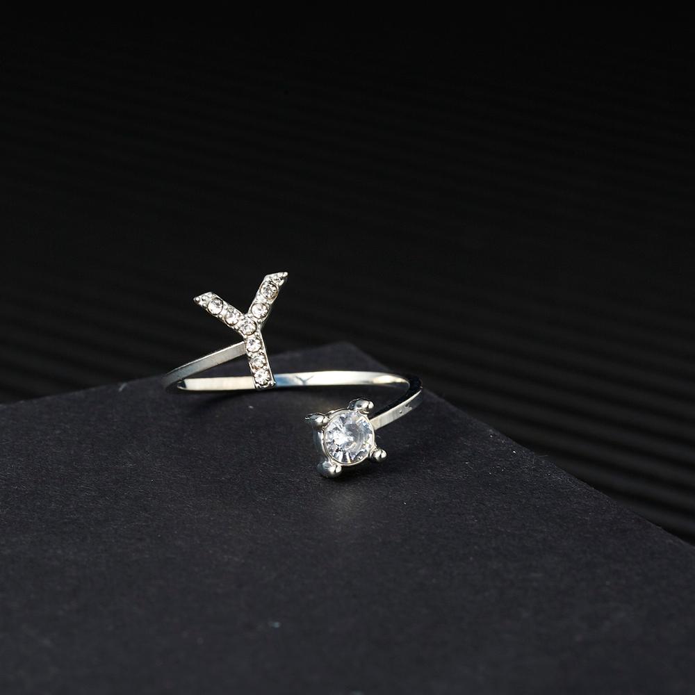 1pcs 26 Engels Letters A-Z Ringen Zilveren Kleur Strass Open Manchet Verstelbare Vinger Ringen Vrienden Paar Sieraden