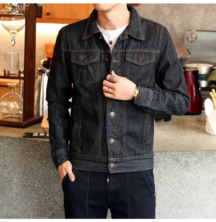 Solid Casual Slim Mens Denim Jacket Plus Size 4XL Bomber Jacket Men Cowboy Men&#39;s Jean Jacket Hombre Male