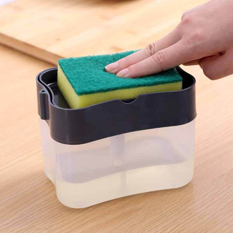 Zeep Pomp Dispenser Met Spons Houder 2 In 1 Vloeibare Dispenser Pressure Container Zeep Organizer Keuken Schoonmaken Tool: BLACK