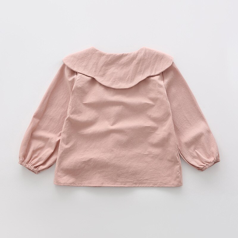 Primavera nuovo francese tridimensionale fiore rosa abiti a maniche lunghe camicie per ragazze dolce colletto per bambole camicie per bambini top