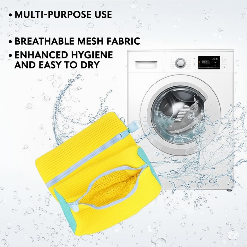 Durable Mesh Shoe Wash Bag with Zipper Rich Fluff Inside Protects Sneakers Casual Shoes in Washer Dryer Travel Storage Organizer