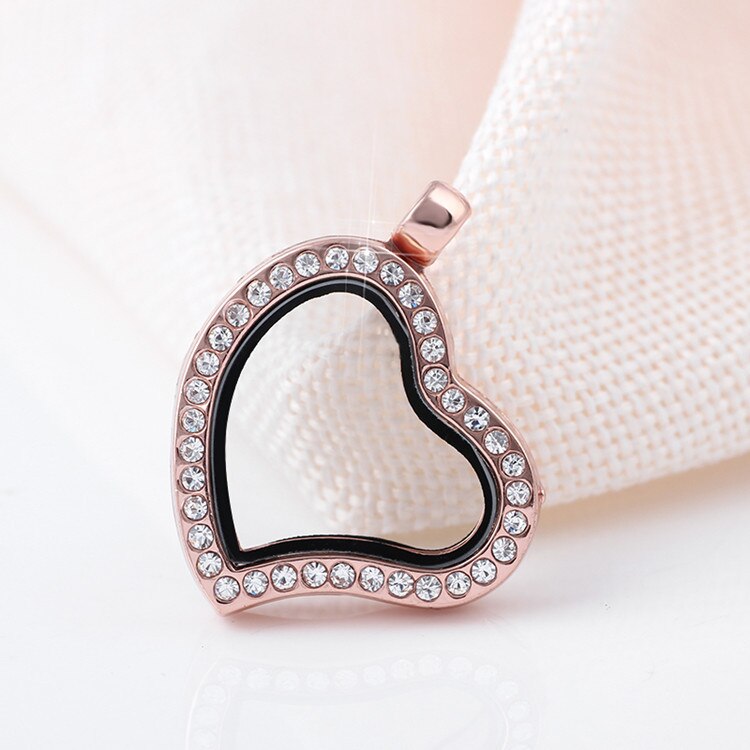 10pcs/lot Rhinestone Heart Floating Memory Locket Necklace Magnetic Glass Living Locket Without Chain